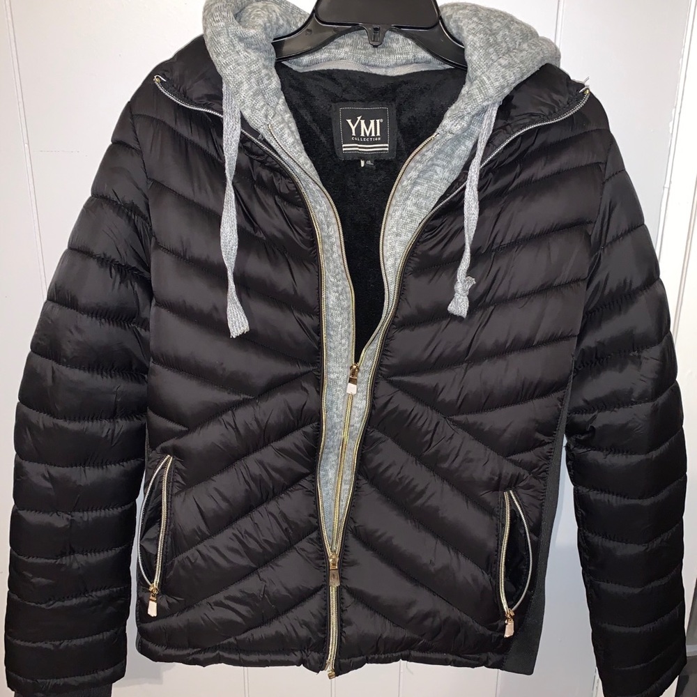 YMI Black and Grey Double Zipper Puffer Jacket